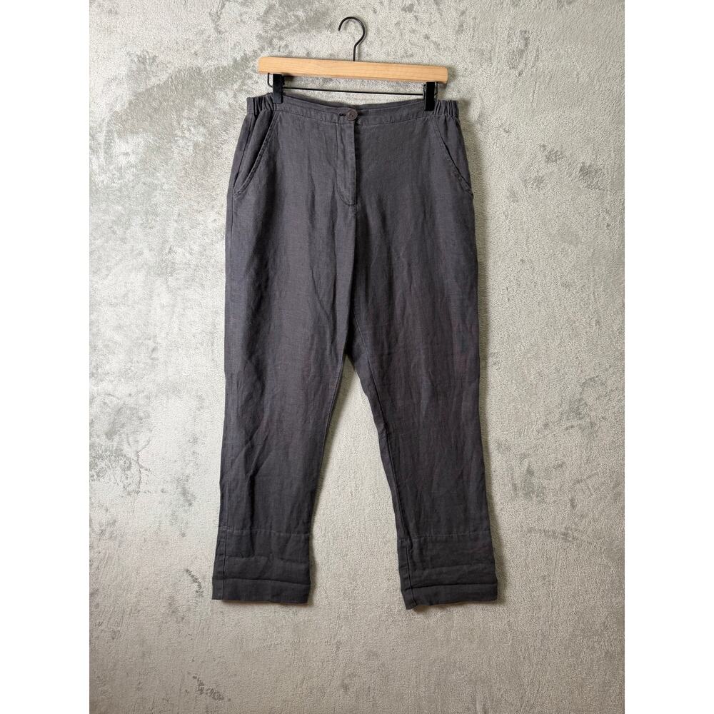 FLAX Linen Pants Women’s Lagenlook Elastic Waist Relaxed Fit P Gray‎ Minimalist